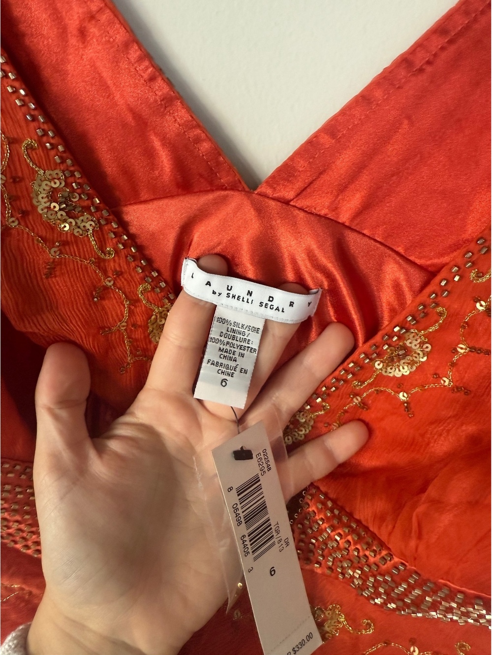 NWT DEADSTOCK Y2K Fairy Silk Beaded Orange Euro Dress Laundry by Shelli Segal - Picture 6 of 13